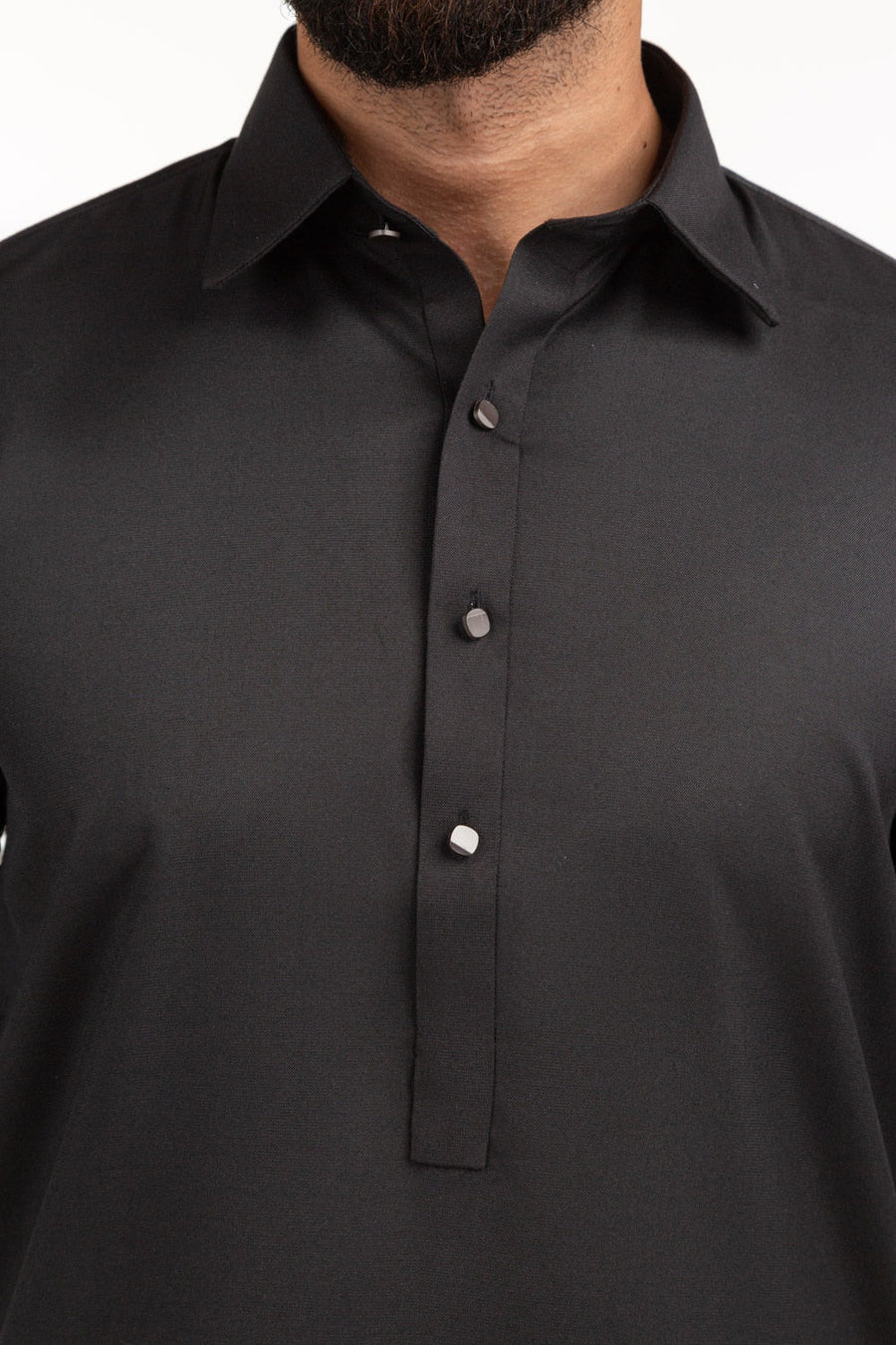 Midnight Cotton Kurta 2-Piece | Classic Collar Half-Button