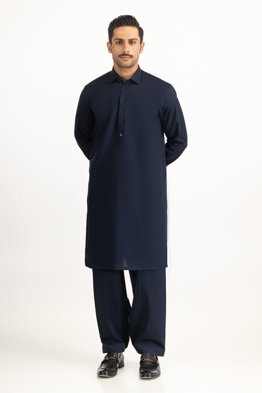 Midnight Navy Silk 2-Piece Kameez Shalwar | Minimalist