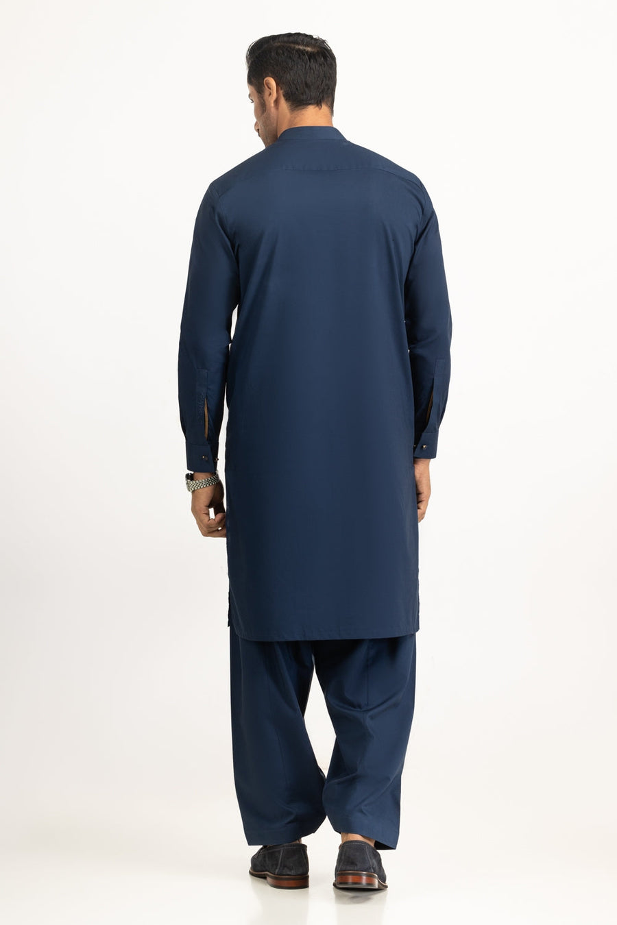 Midnight Navy Mulberry Silk 2-Piece Kurta | Mandarin Collar