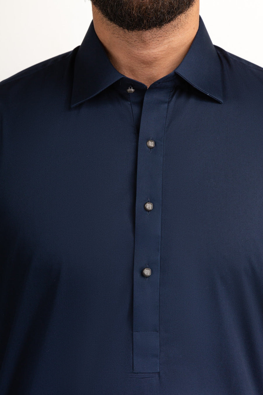 Midnight Navy Cotton 3-Piece Kurta | Tailored Collar