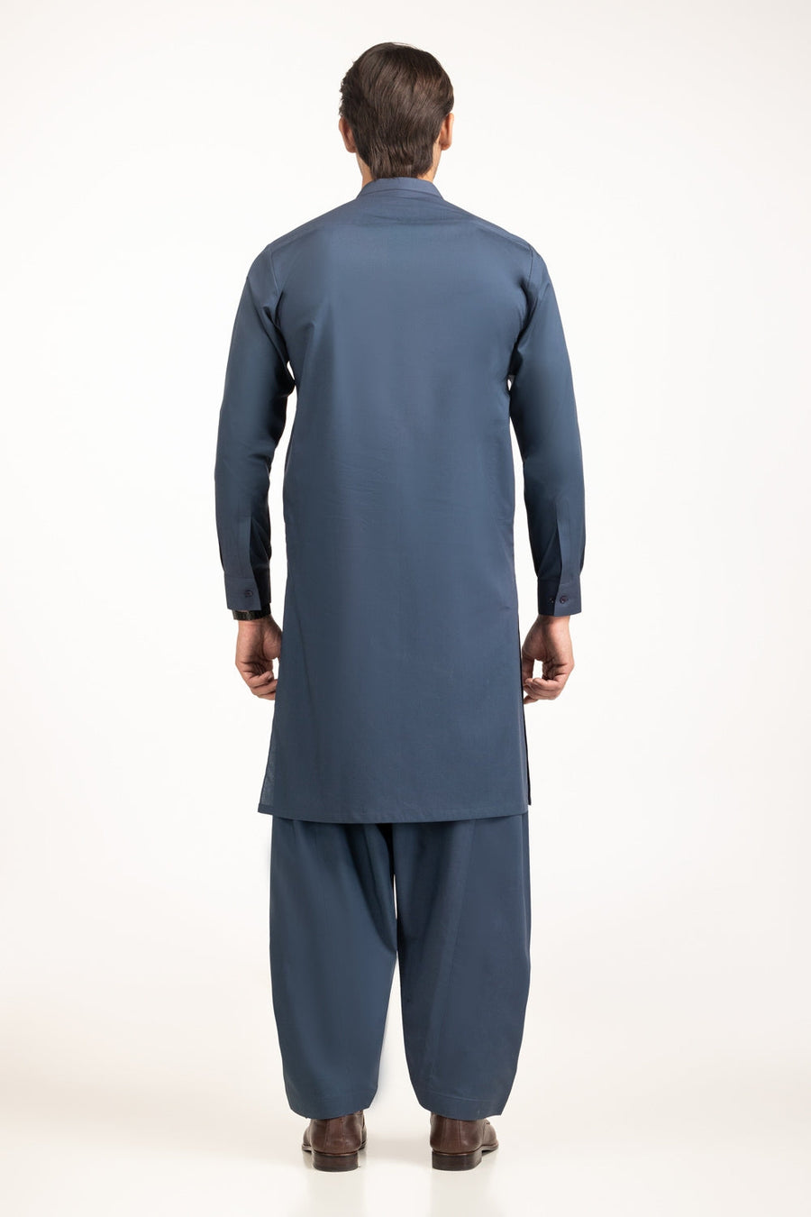 Slate Blue Mulberry Silk 3-Piece Kurta | Tilla Embroidery