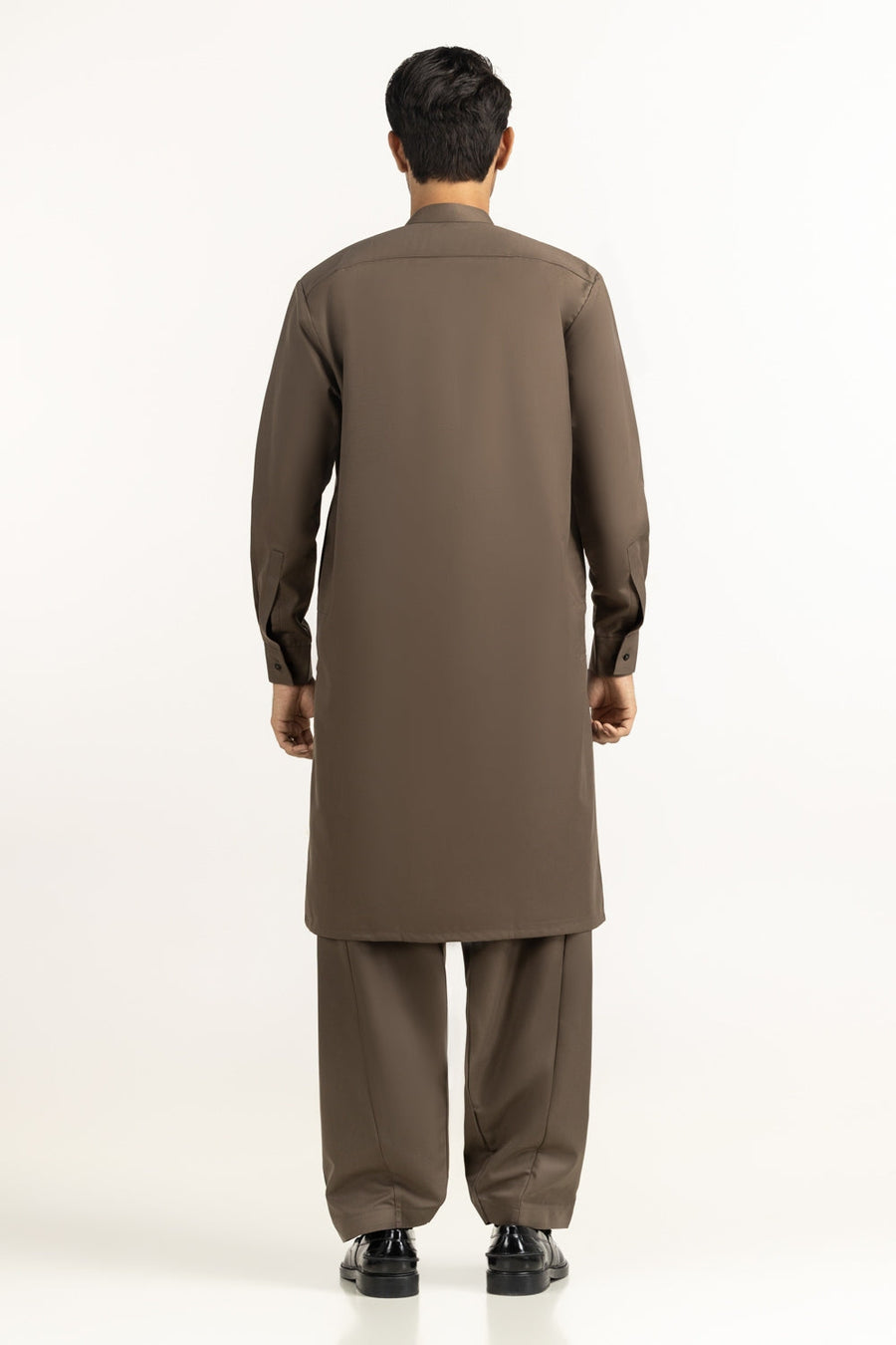 Chocolate Brown Cotton Lawn 2-Piece Kurta | Henley Neckline