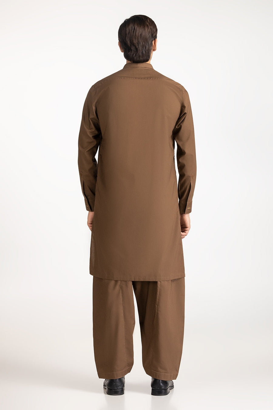 Chocolate Brown Silk 2-Piece Kurta | Mandarin Collar