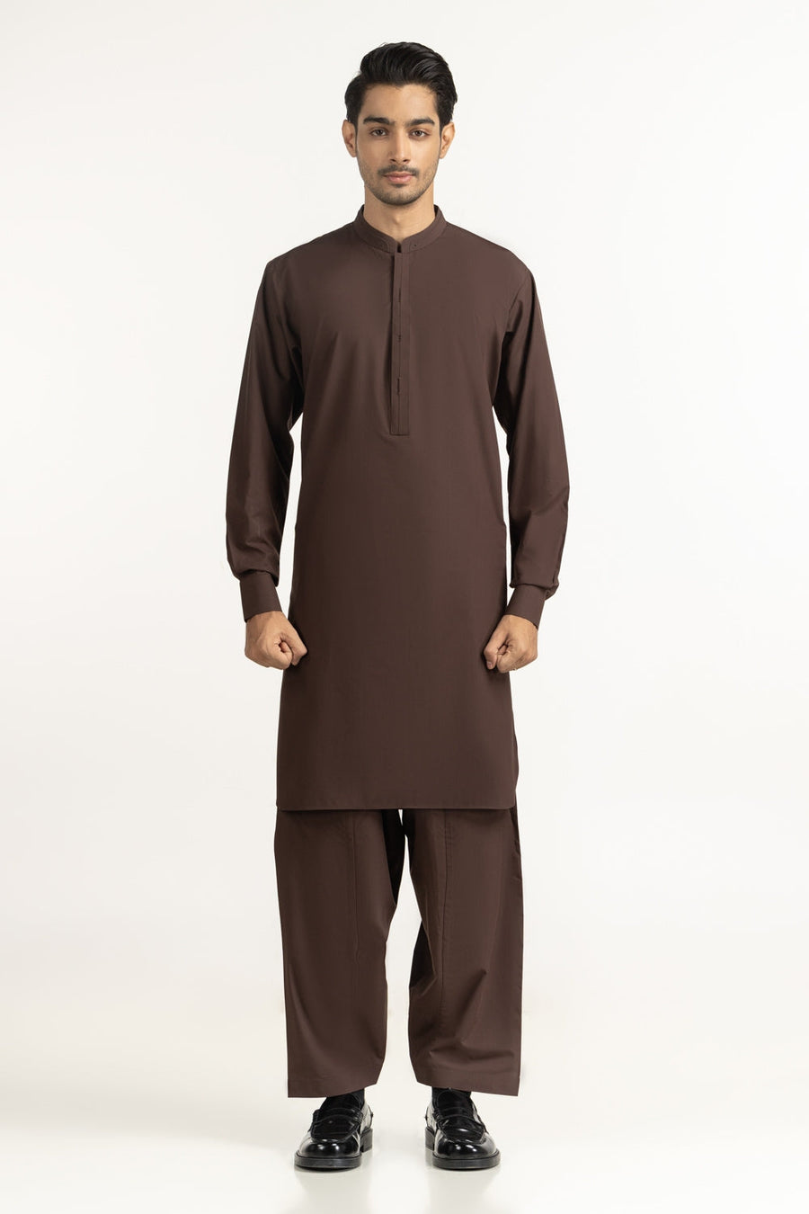 Chocolate Brown Cotton 1-Piece Kurta | Mandarin Collar