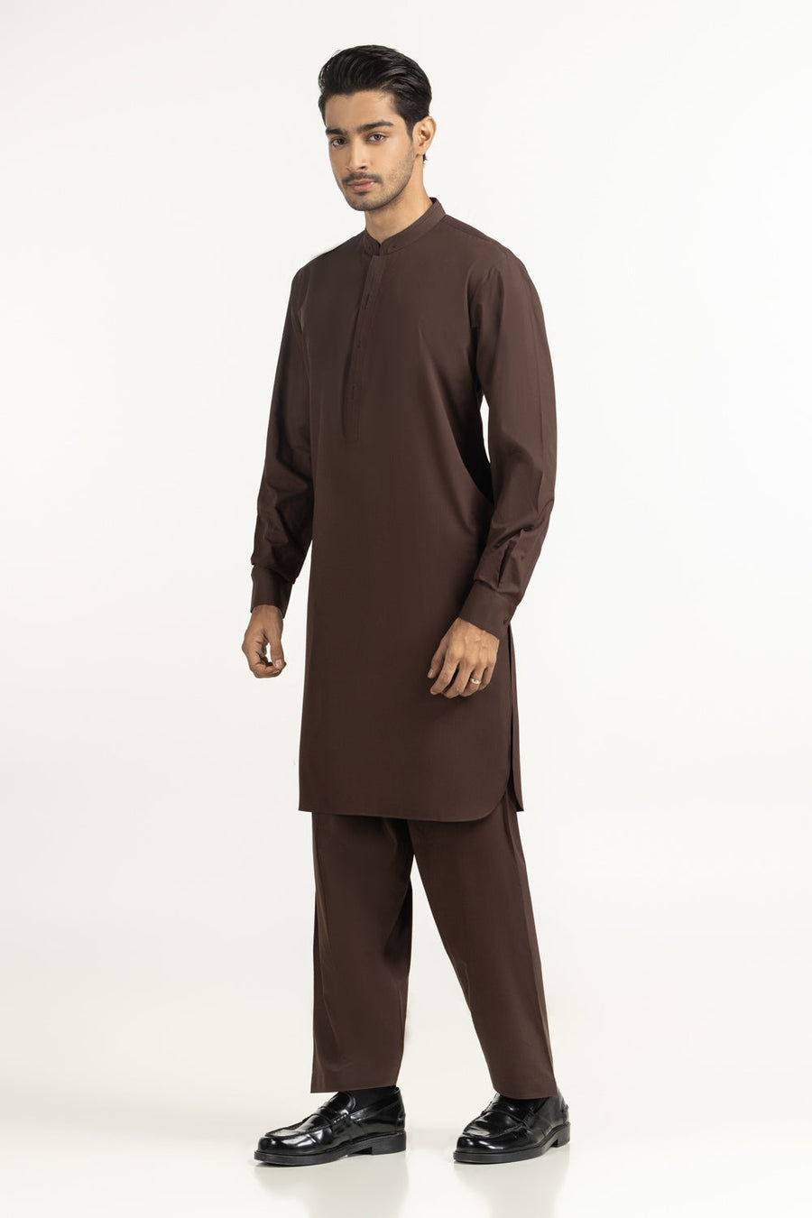 Chocolate Brown Cotton 1-Piece Kurta | Mandarin Collar