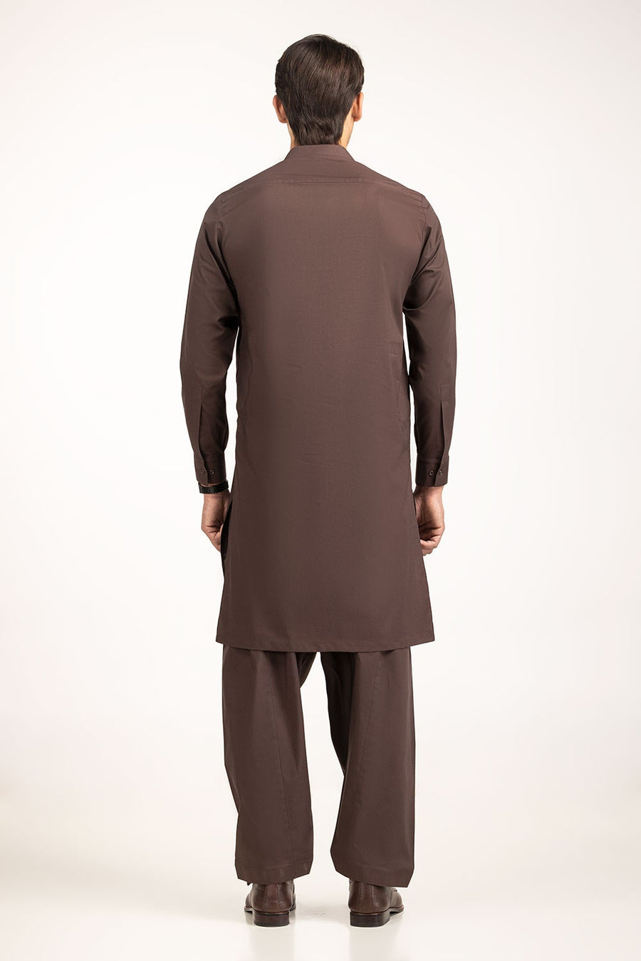 Chocolate Brown Mulberry Silk 2-Piece Kurta | Henley Neckline