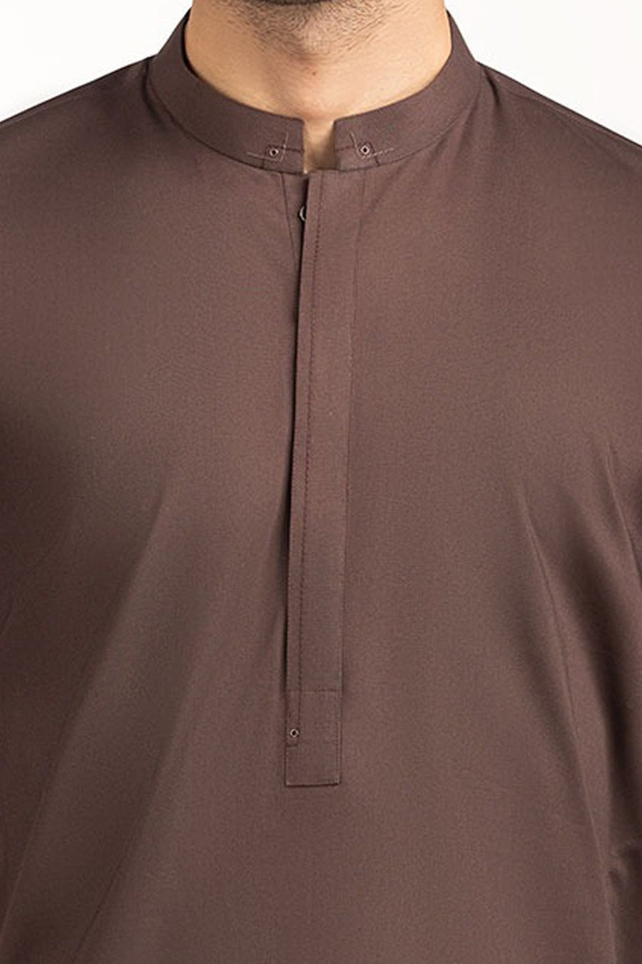 Chocolate Brown Mulberry Silk 2-Piece Kurta | Henley Neckline