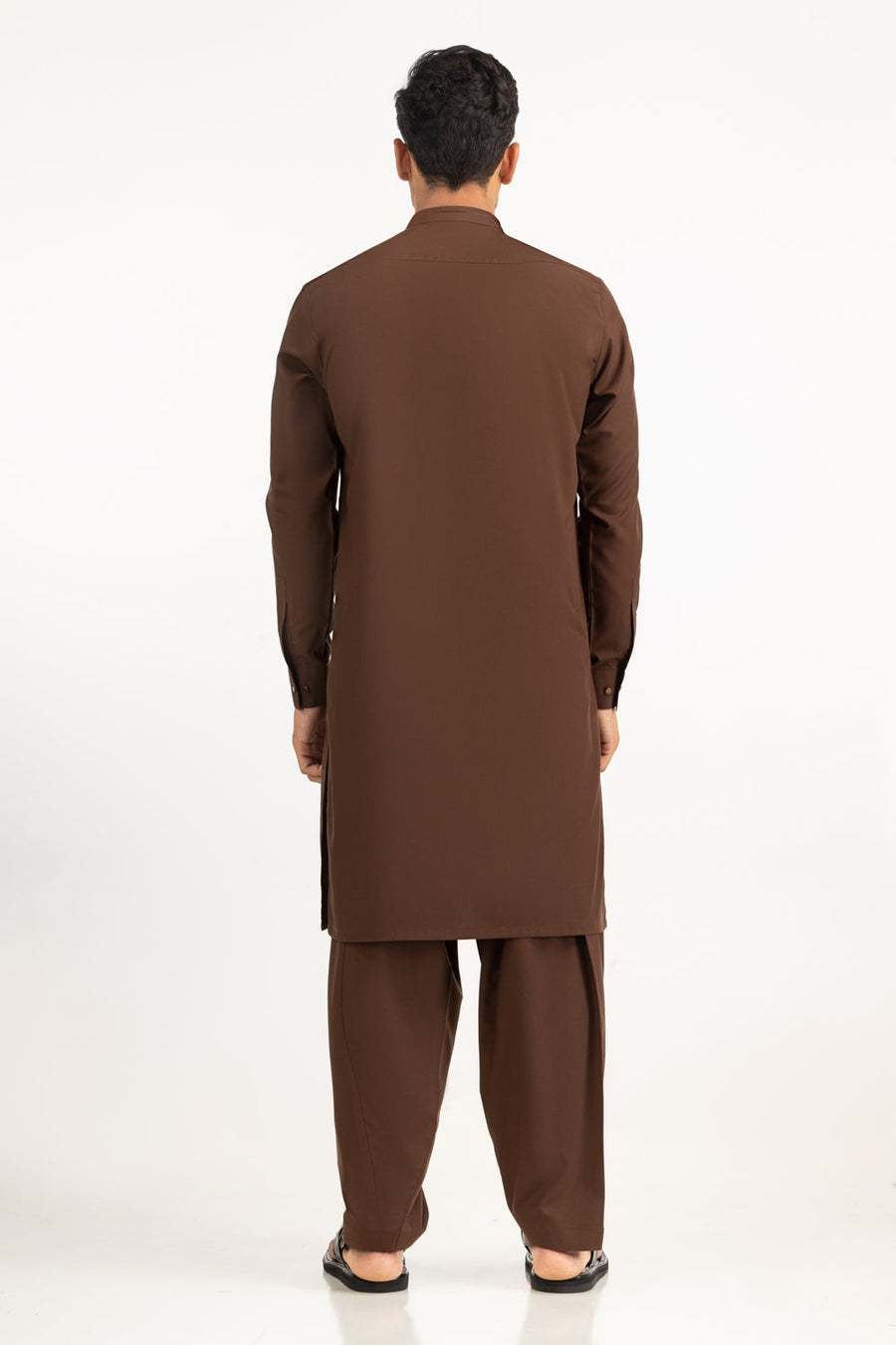 Chocolate Brown Silk 2-Piece Kurta | Half-Zip Placket
