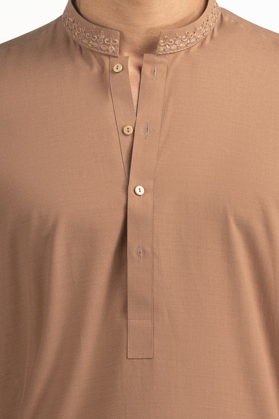 Caramel Silk Kurta | Embroidered Collar Detail