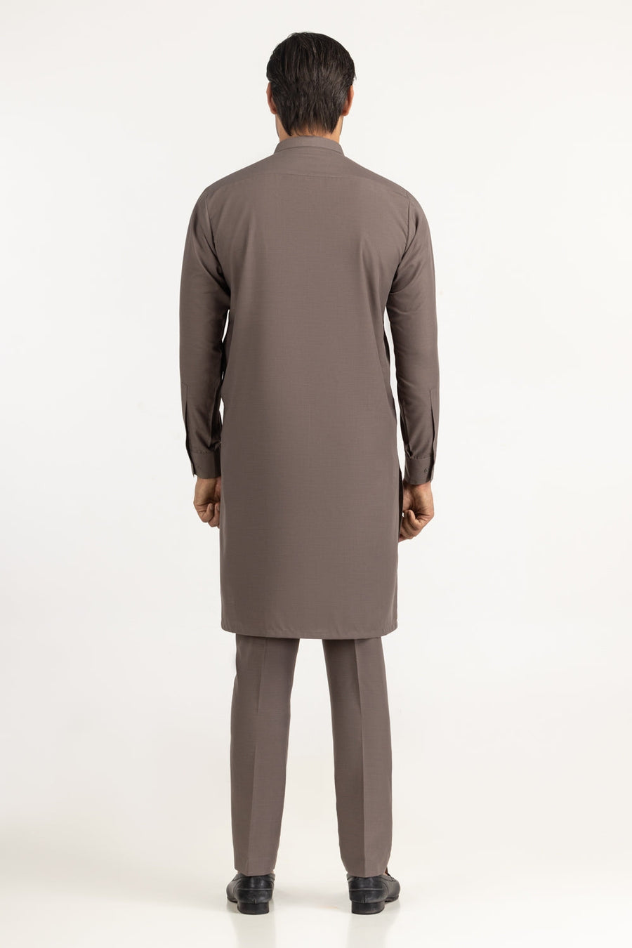 Taupe Mulberry Silk 2-Piece Kurta Shalwar | Mandarin Collar