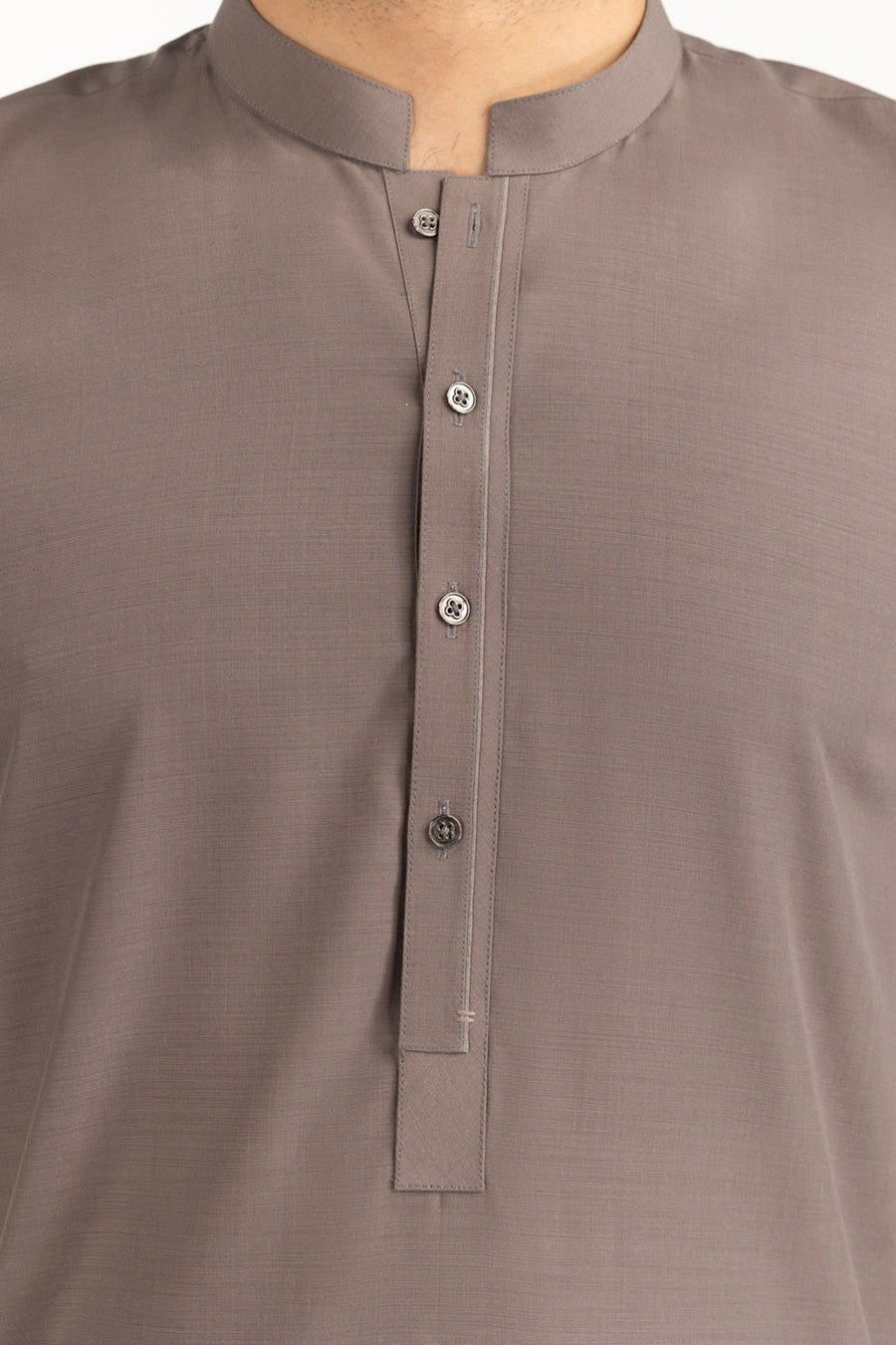 Taupe Mulberry Silk 2-Piece Kurta Shalwar | Mandarin Collar