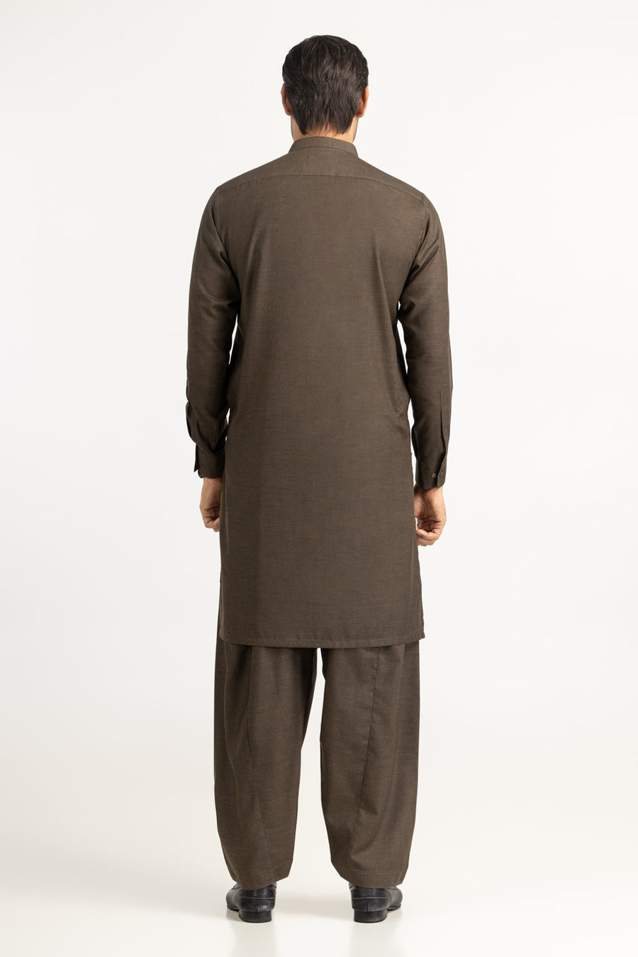 Chocolate Brown Cotton Salwar Kameez | Mandarin Collar