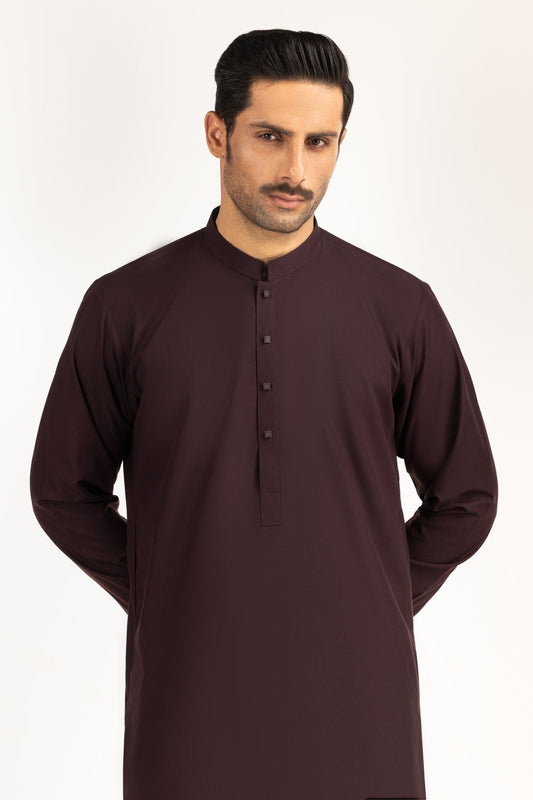 Burgundy Silk 2-Piece Kurta | Mandarin Collar