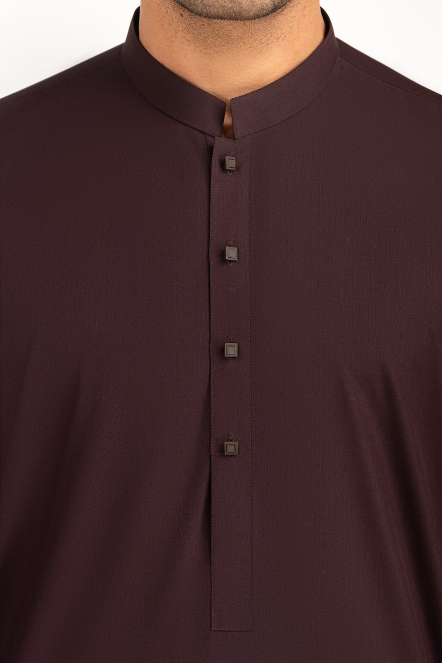 Burgundy Silk 2-Piece Kurta | Mandarin Collar