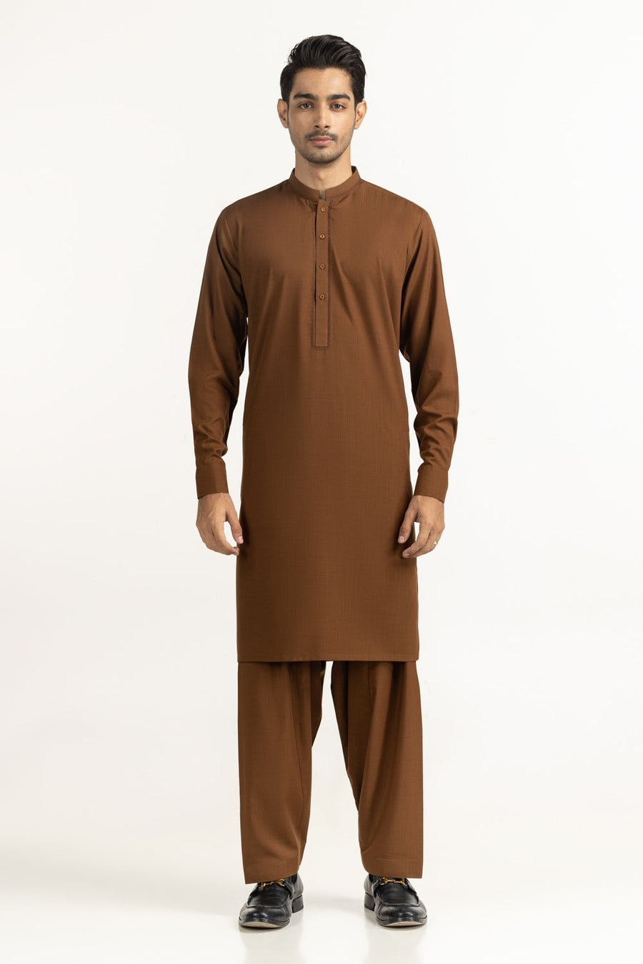 Chocolate Brown Silk Men's Kurta | Henley Neckline