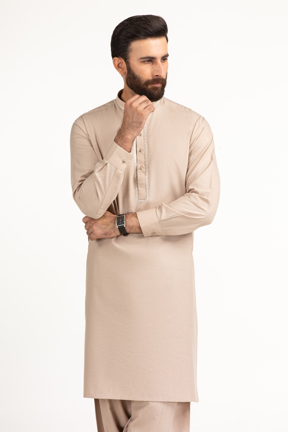 Cream Mulberry Silk 2-Piece Men's Kurta | Minimal Placket