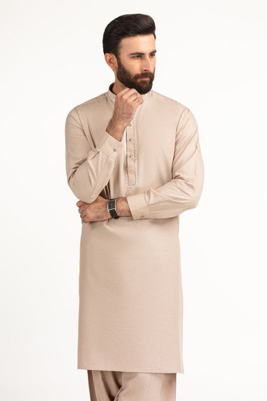 Cream Mulberry Silk 2-Piece Men's Kurta | Minimal Placket