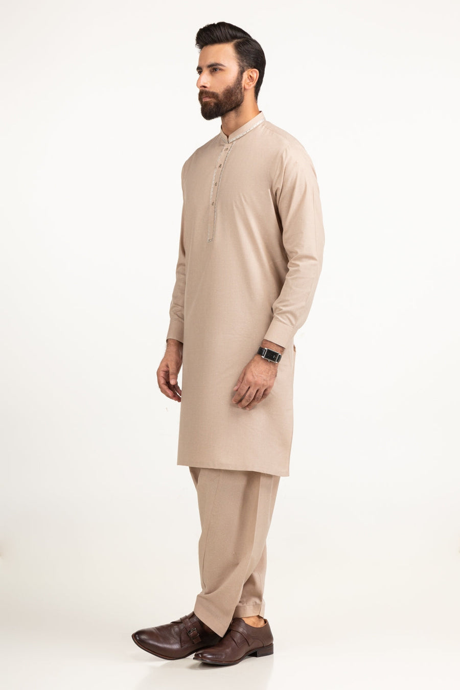 Cream Mulberry Silk 2-Piece Men's Kurta | Minimal Placket