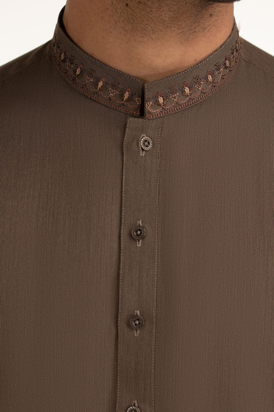 Chocolate Brown Silk 2-Piece Kurta | Studded Neckline