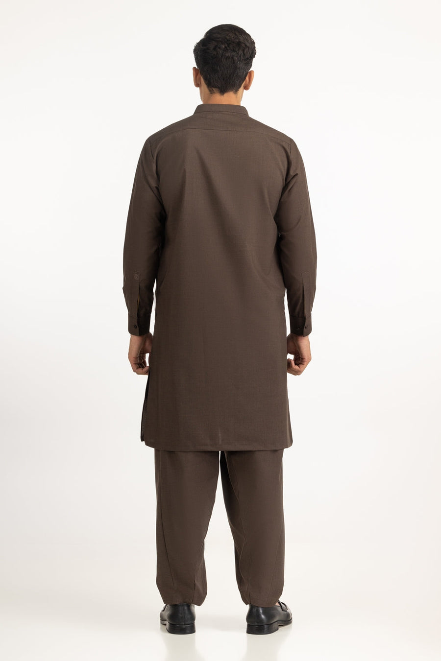 Chocolate Brown Mulberry Silk 2-Piece Kurta | Mandarin Collar