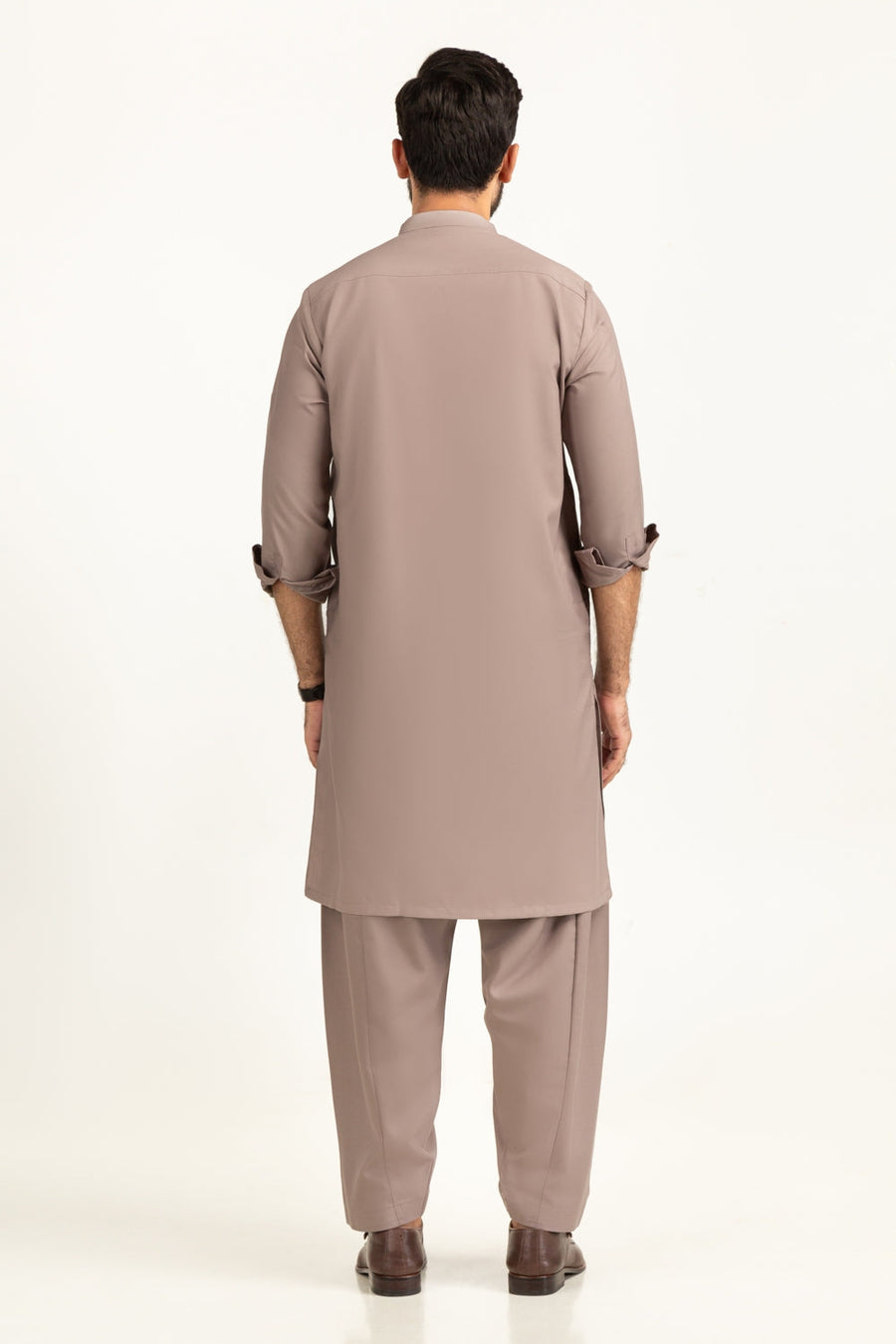 Taupe Cotton Kurta | Mandarin Collar with Button Placket