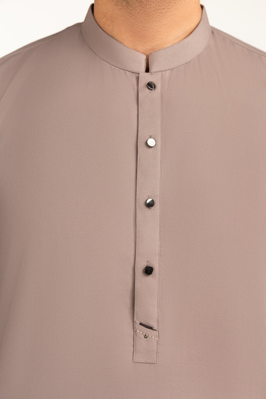 Taupe Cotton Kurta | Mandarin Collar with Button Placket