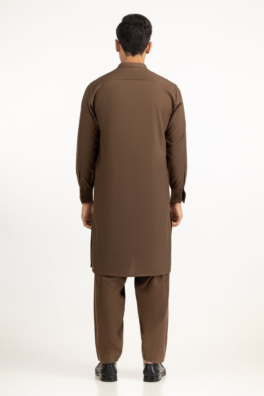 Chocolate Brown Silk 2-Piece Kurta | Mandarin Collar