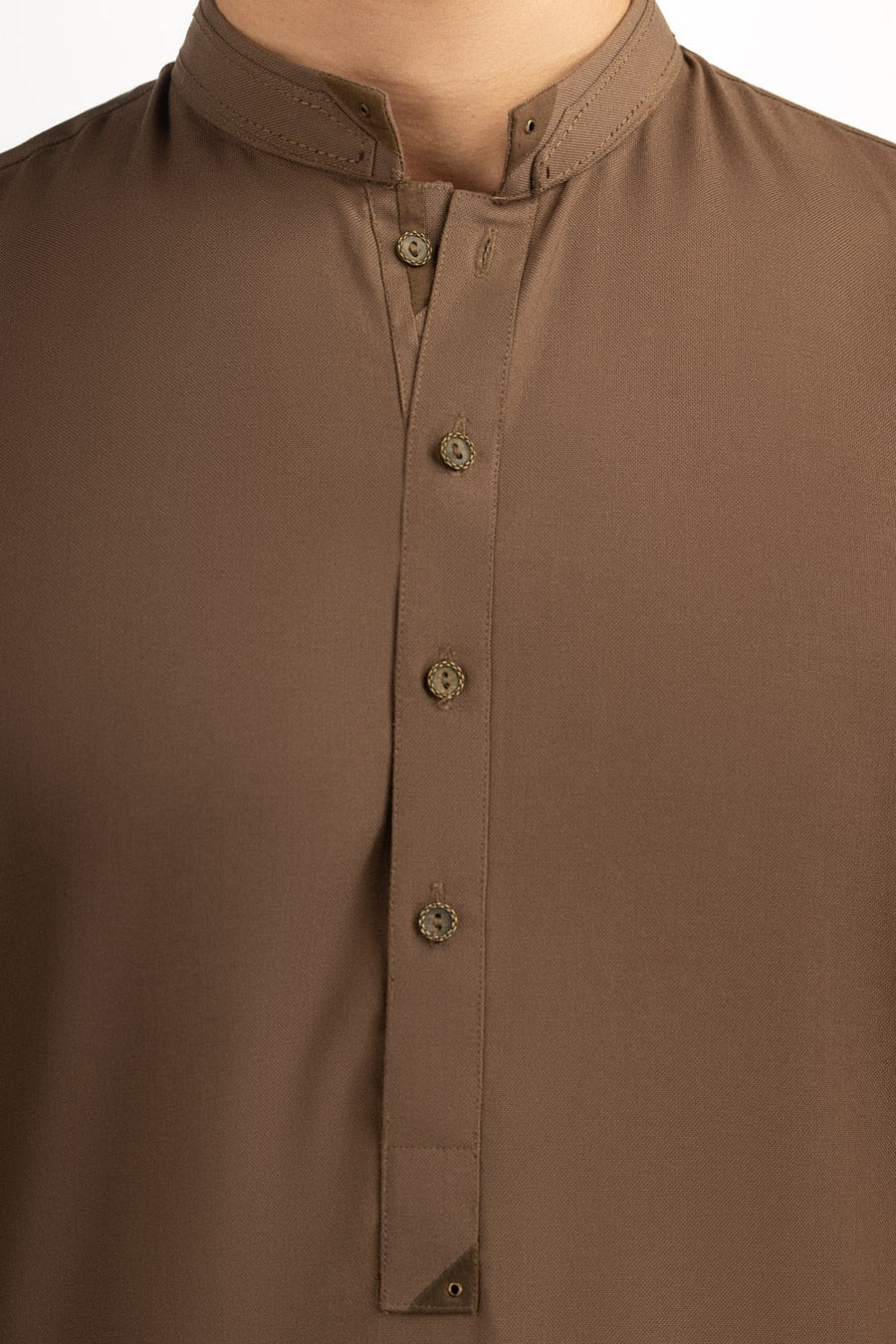 Chocolate Brown Silk 2-Piece Kurta | Mandarin Collar