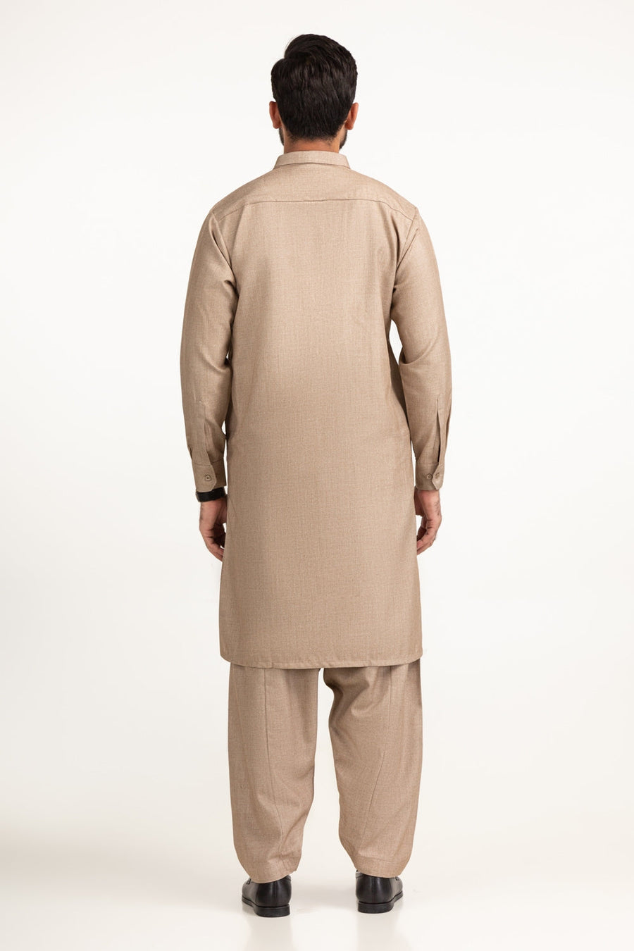 Beige Mulberry Silk 3-Piece Kurta | Button-Front Collar