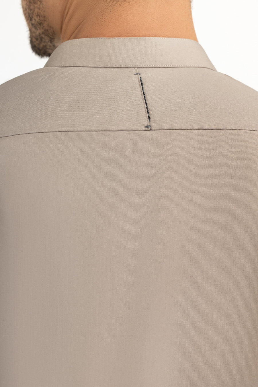Taupe Silk 2-Piece Kurta Shalwar | Mandarin Collar