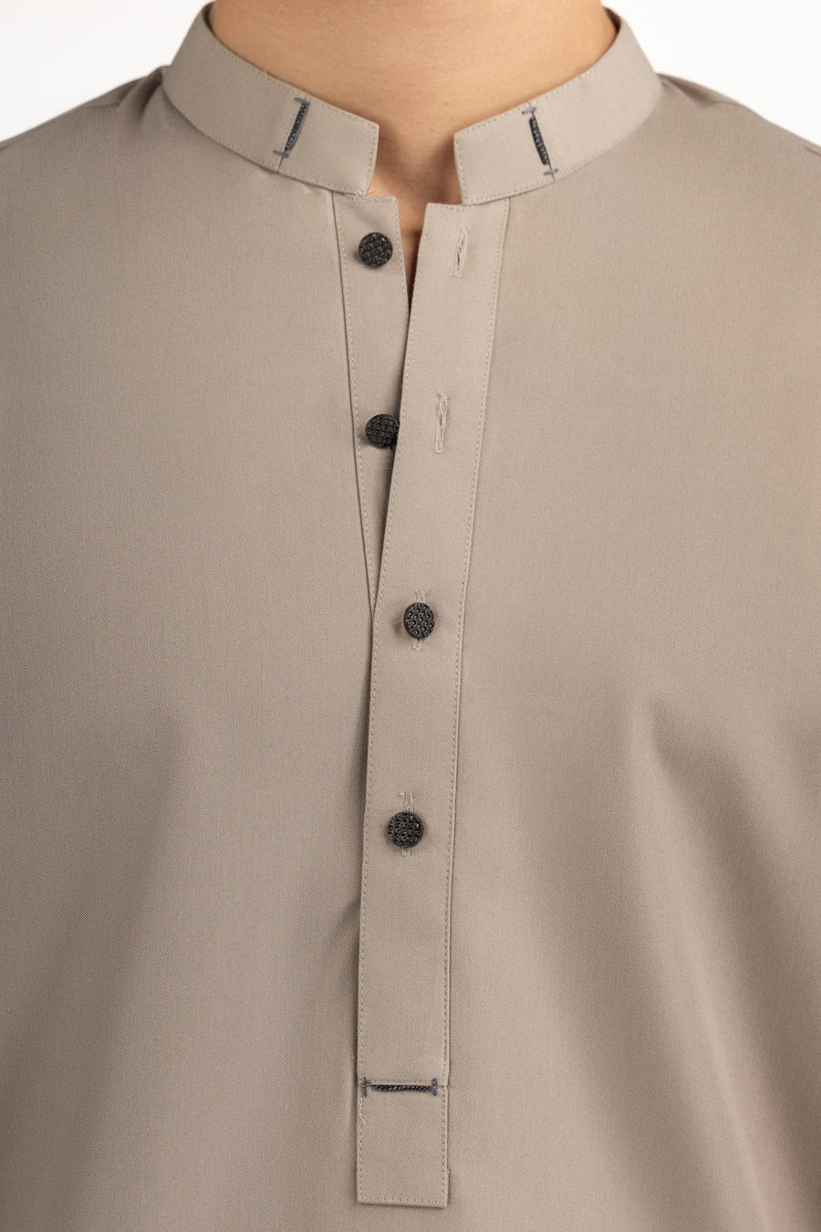 Taupe Silk 2-Piece Kurta Shalwar | Mandarin Collar