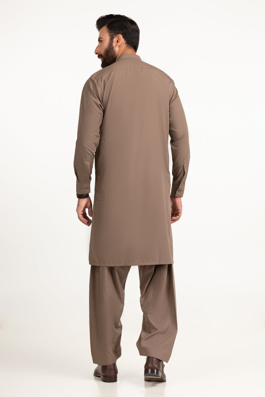 Taupe Silk Blend 2-Piece Formal Kurta | Mandarin Collar
