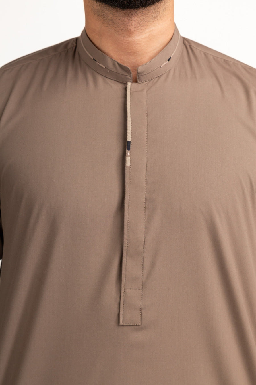 Taupe Silk Blend 2-Piece Formal Kurta | Mandarin Collar