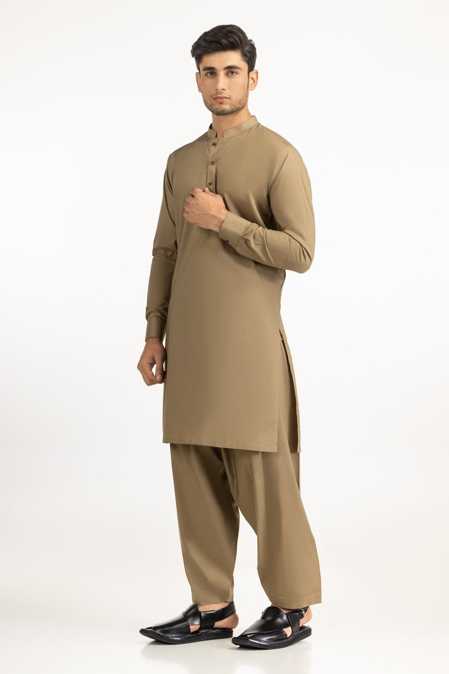 Warm Beige Cotton Silk 2-Piece Salwar Kameez | Relaxed Fit