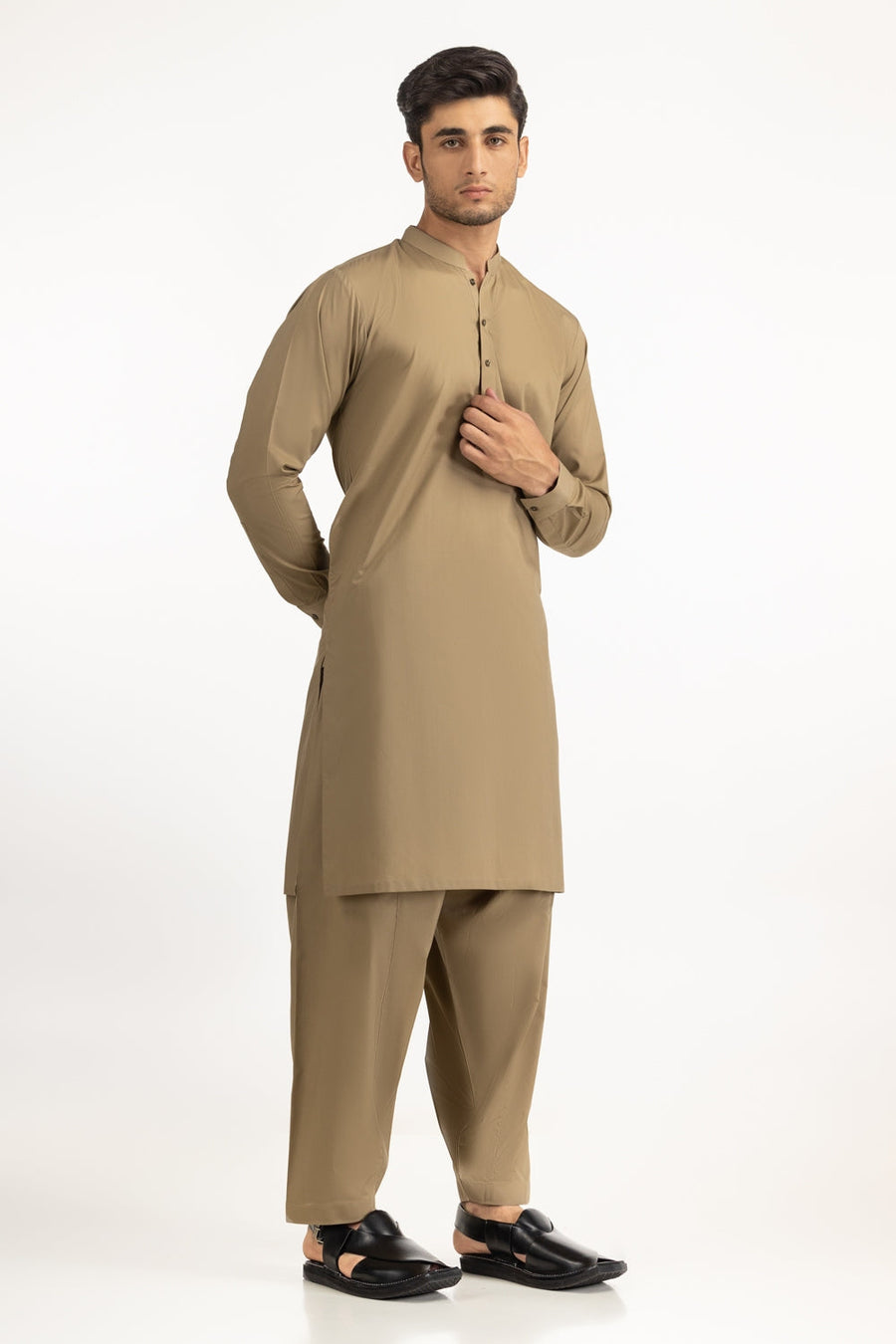 Warm Beige Cotton Silk 2-Piece Salwar Kameez | Relaxed Fit