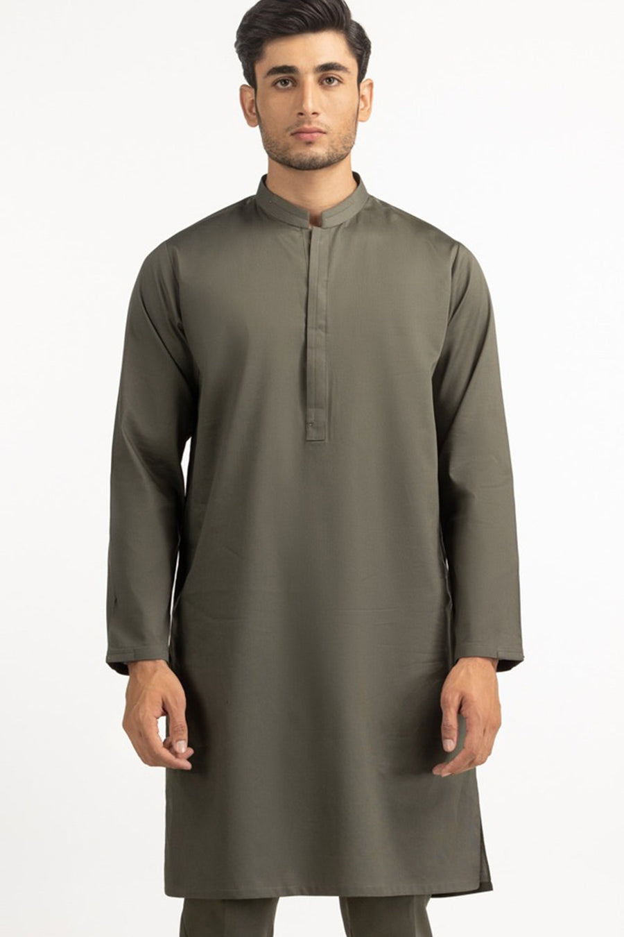 Sage Green Mulberry Silk 2-Piece Kurta | Half-Button Mandarin Collar