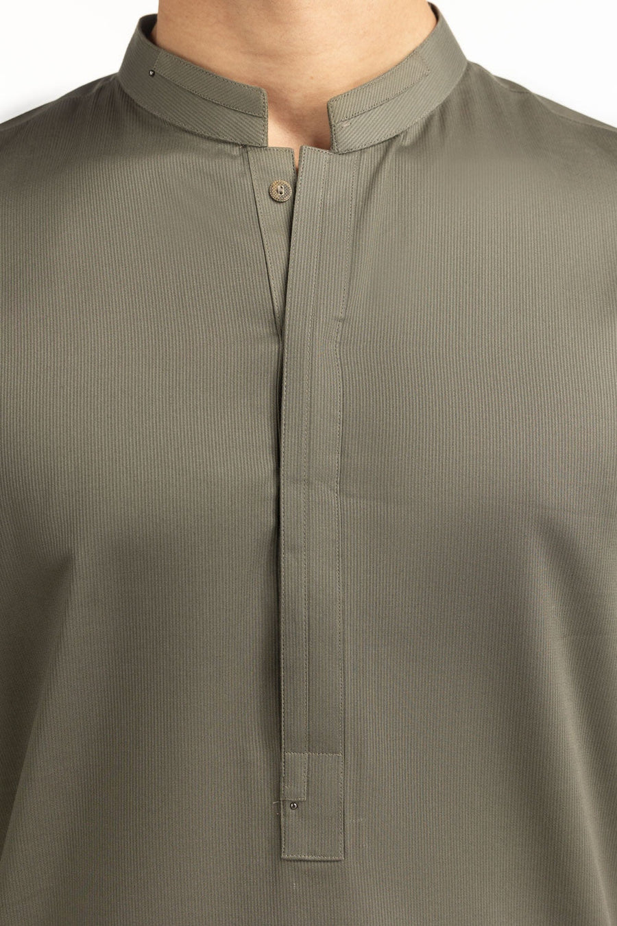 Sage Green Mulberry Silk 2-Piece Kurta | Half-Button Mandarin Collar