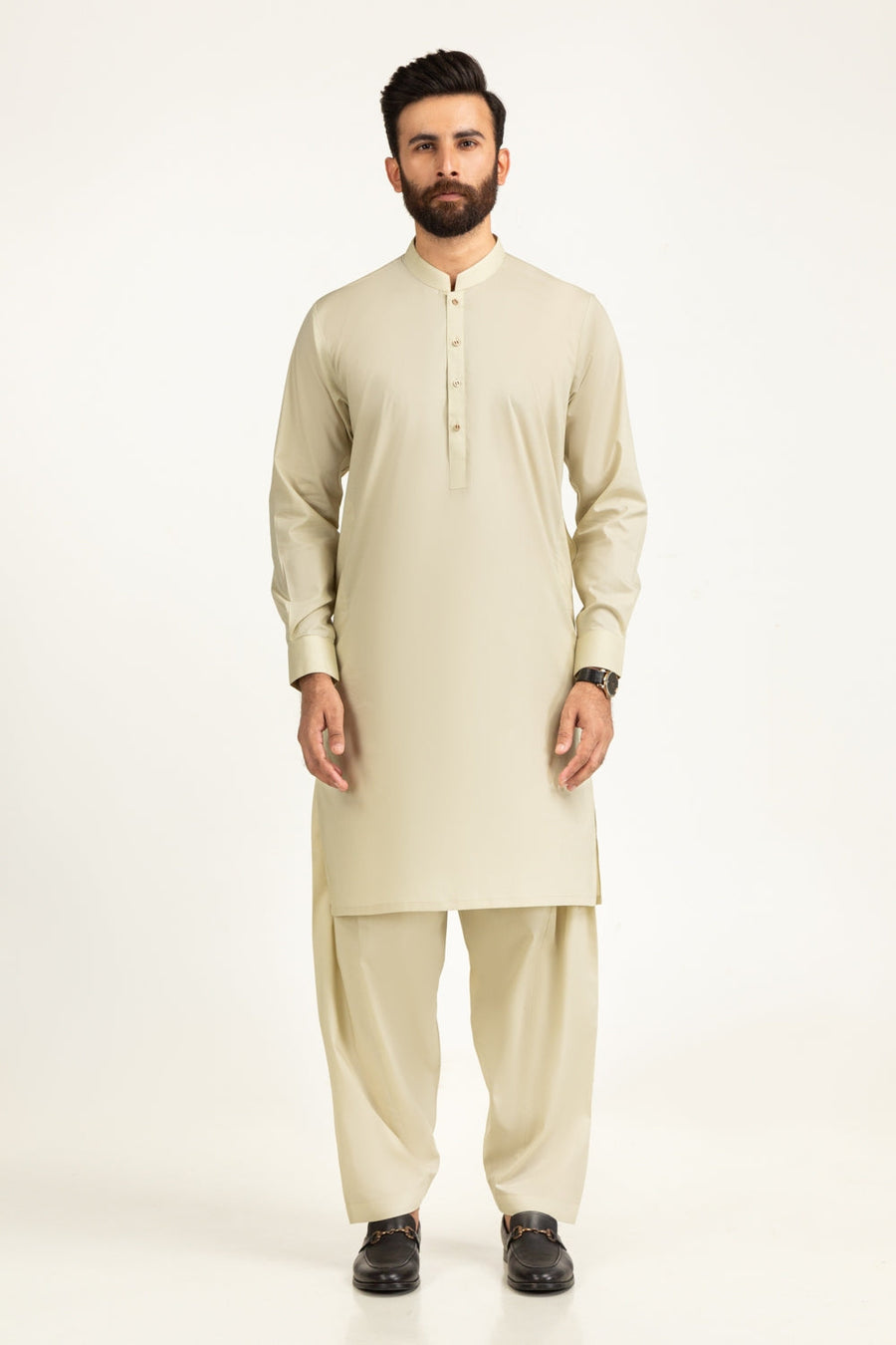 Ivory Giza Cotton 2-Piece Kurta | Mandarin Collar