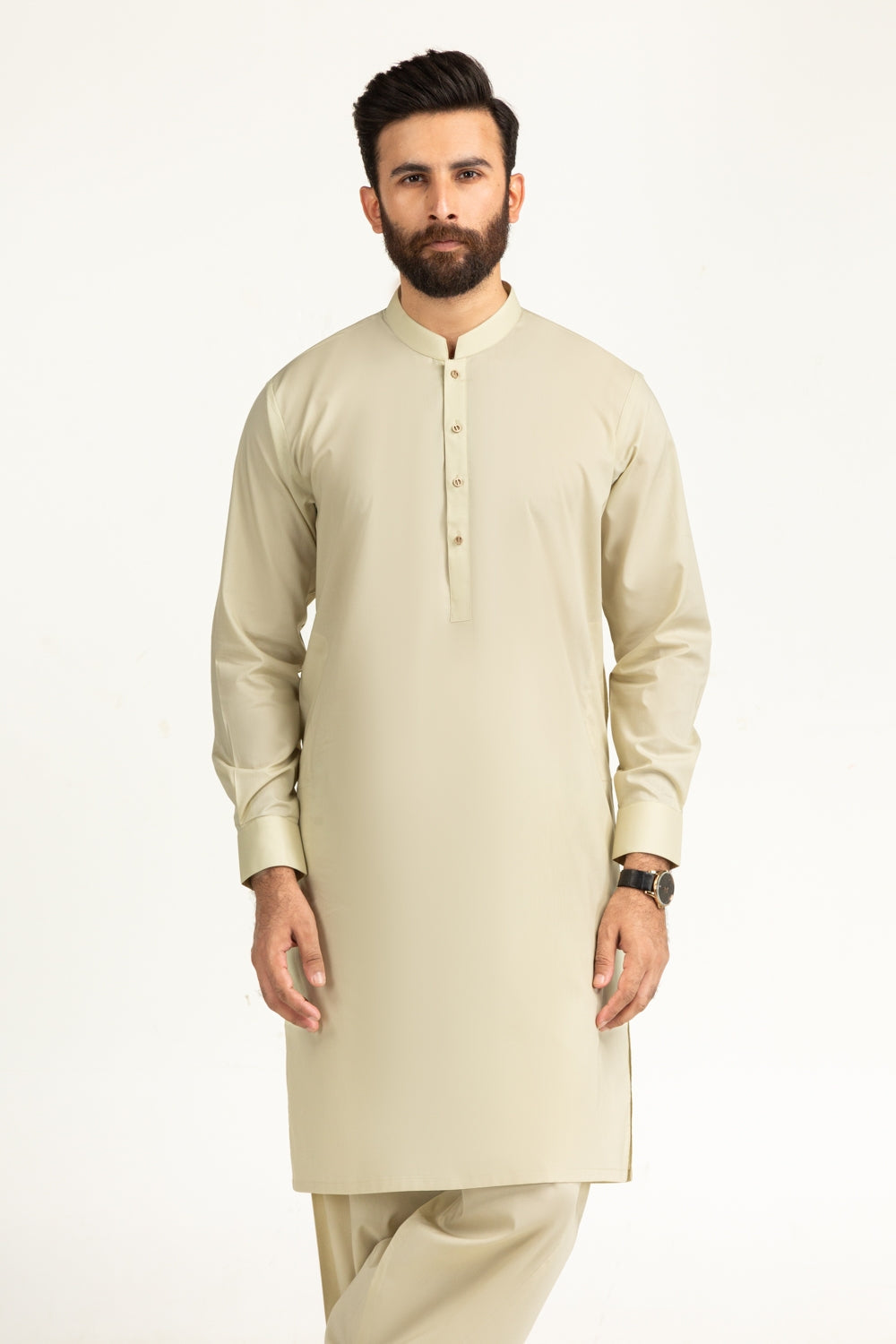 Ivory Giza Cotton 2-Piece Kurta | Mandarin Collar