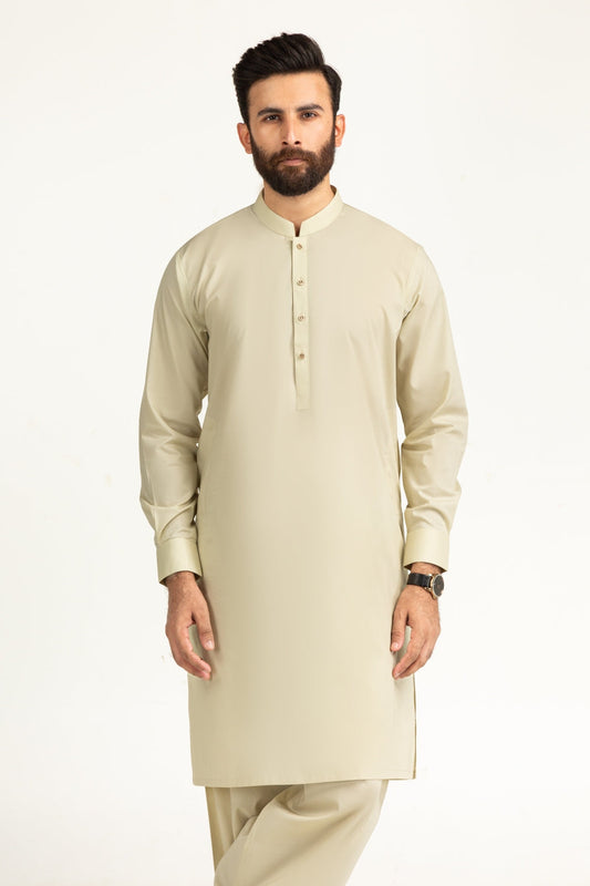 Ivory Giza Cotton 2-Piece Kurta | Mandarin Collar - Pehnaawaa