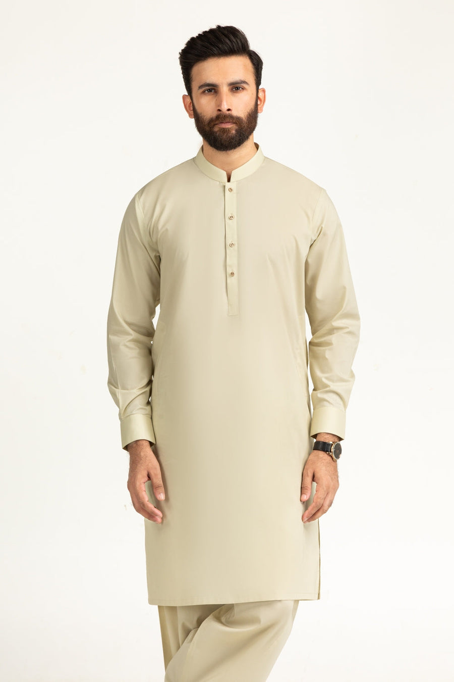 Ivory Giza Cotton 2-Piece Kurta | Mandarin Collar