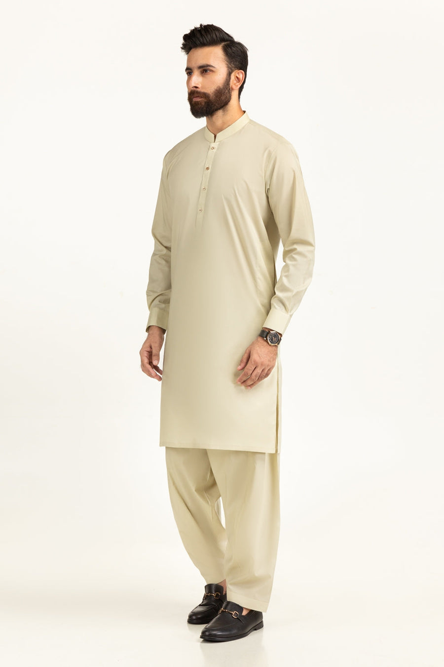 Ivory Giza Cotton 2-Piece Kurta | Mandarin Collar
