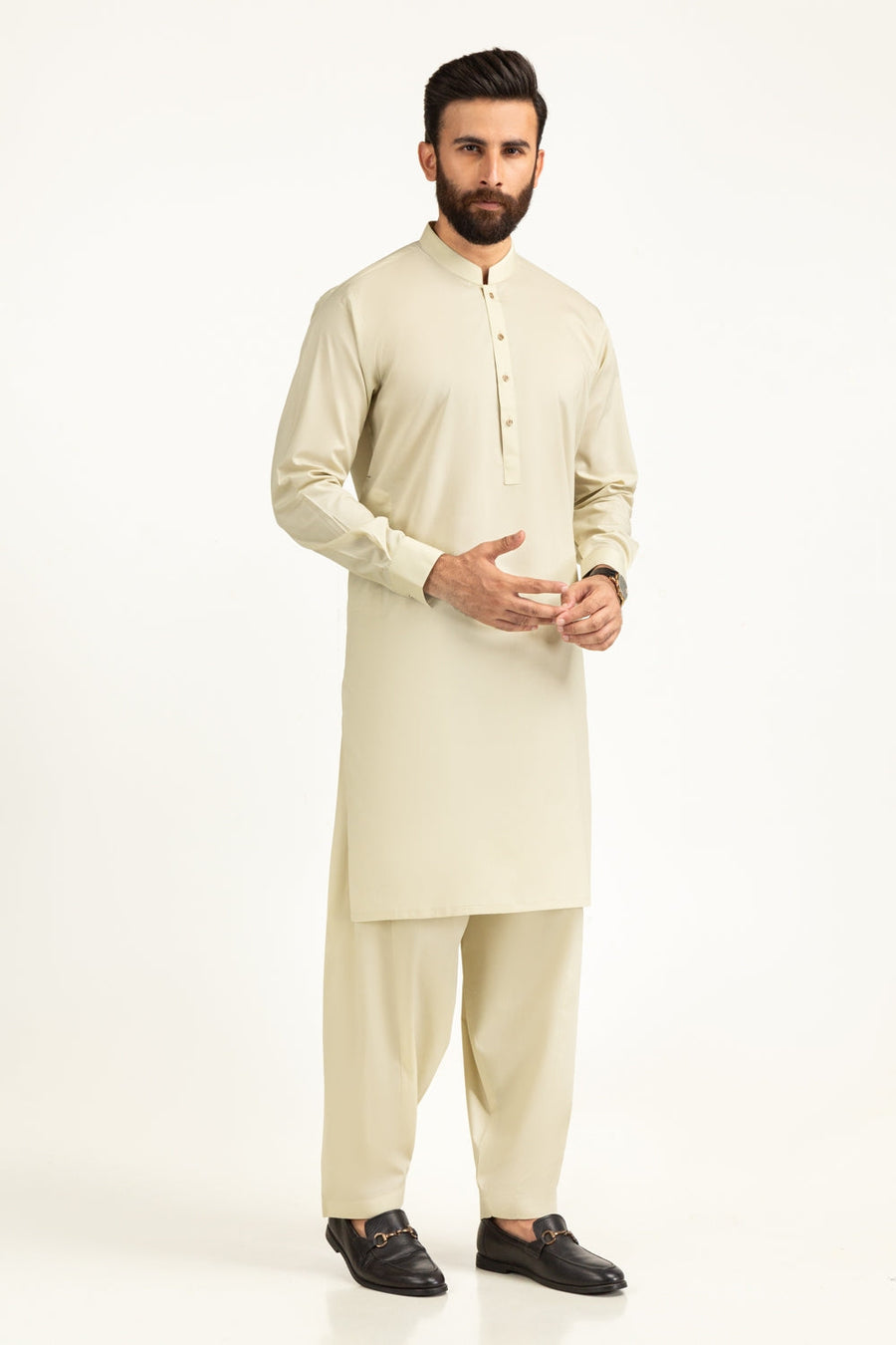 Ivory Giza Cotton 2-Piece Kurta | Mandarin Collar