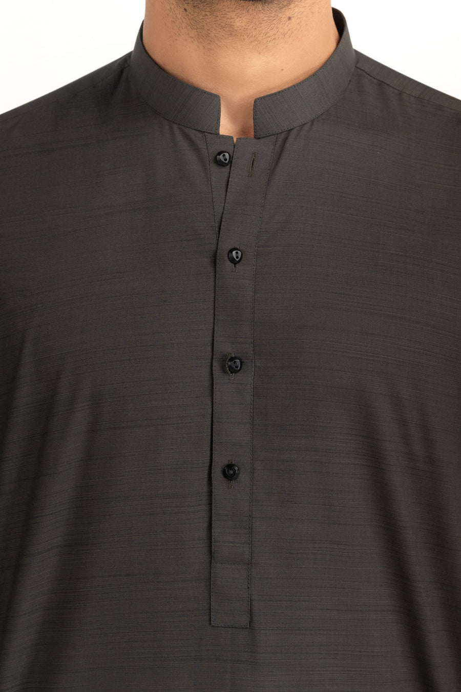Charcoal Silk-Blend 2-Piece Kurta | Mandarin Collar