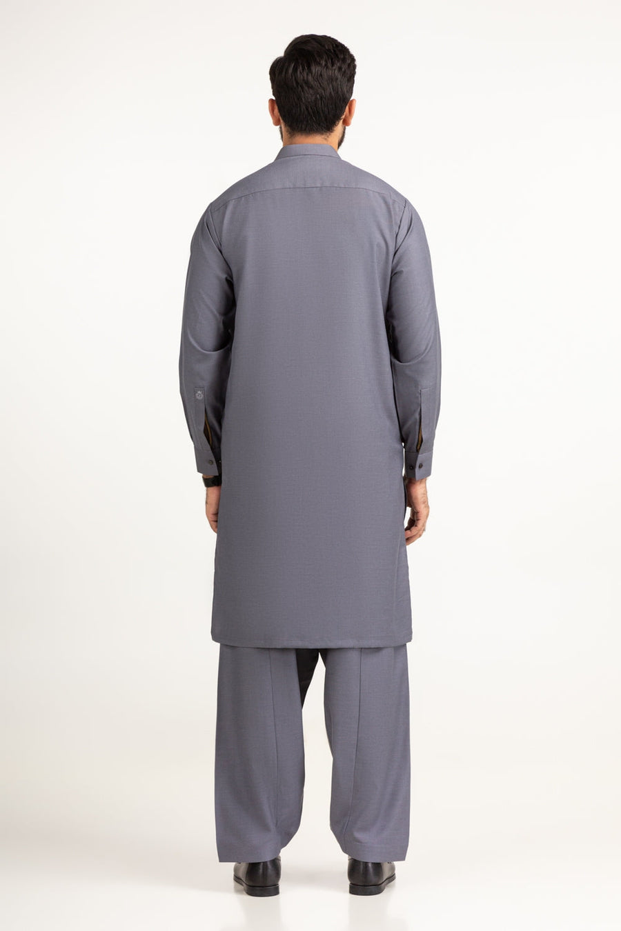 Slate Blue Silk 2-Piece Kurta | Mandarin Collar