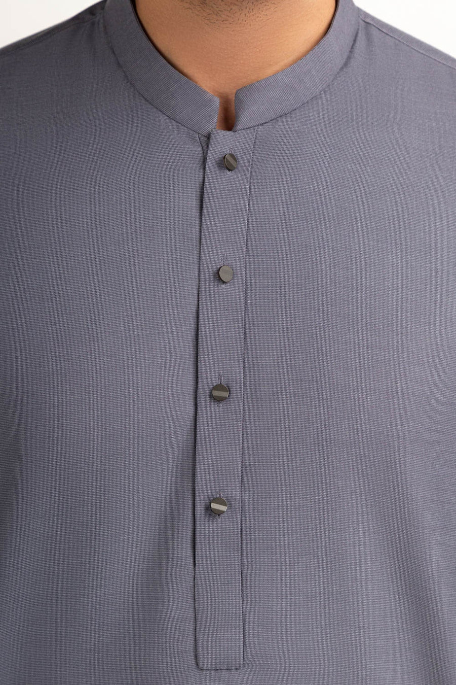 Slate Blue Silk 2-Piece Kurta | Mandarin Collar