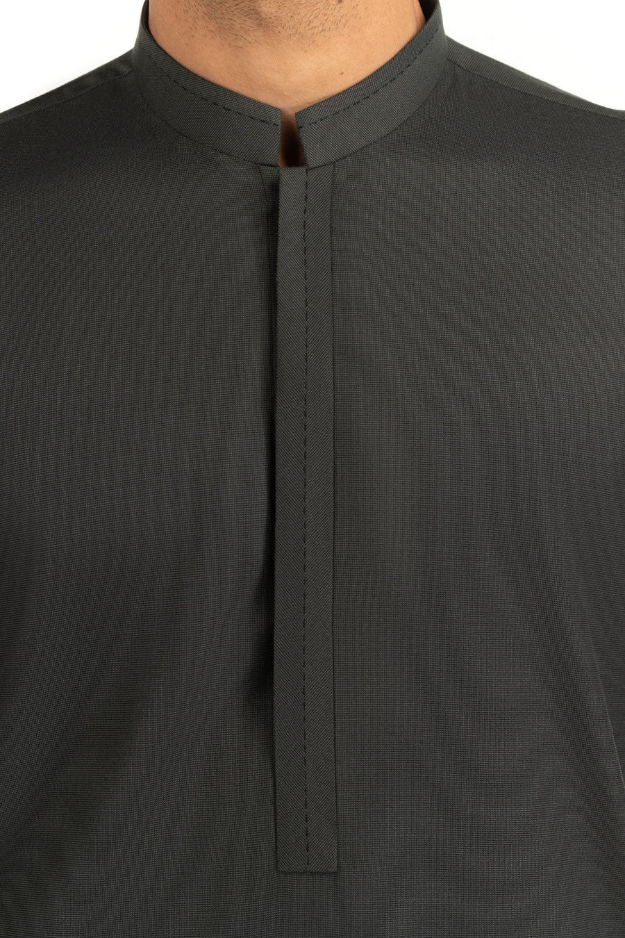 Charcoal Mulberry Silk 2-Piece Kurta Shalwar | Mandarin Collar