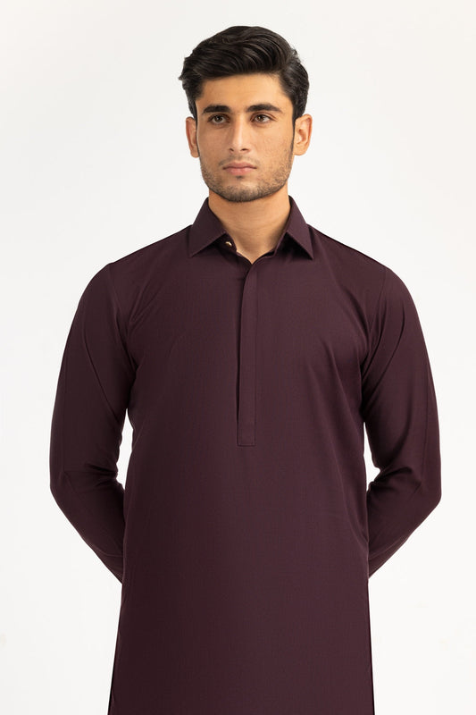 Burgundy Cotton Lawn 2-Piece Kurta | Relaxed Fit