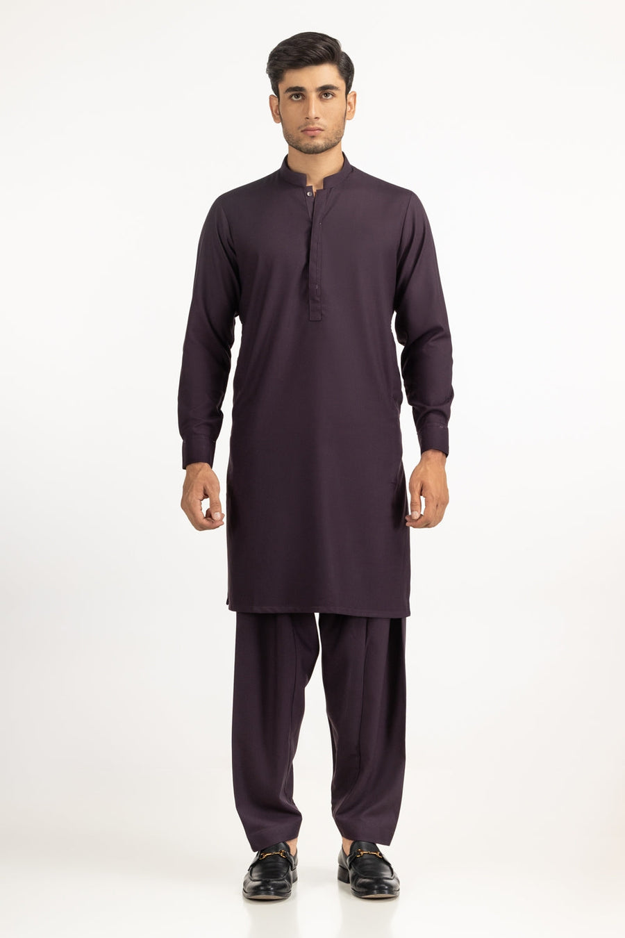 Brinjal Cotton 1-Piece Kurta | Mandarin Collar