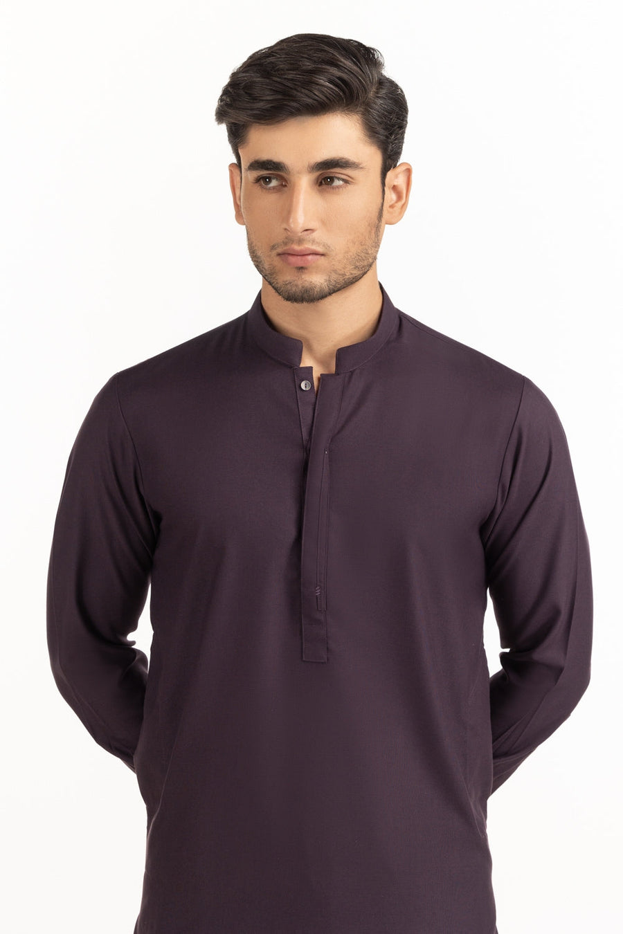 Brinjal Cotton 1-Piece Kurta | Mandarin Collar